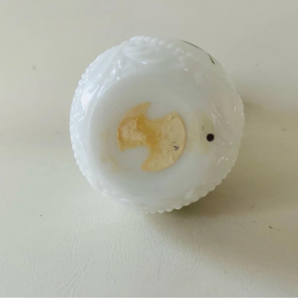 Vintage Milk Glass Salt Shaker with Floral Design and Metal Lid